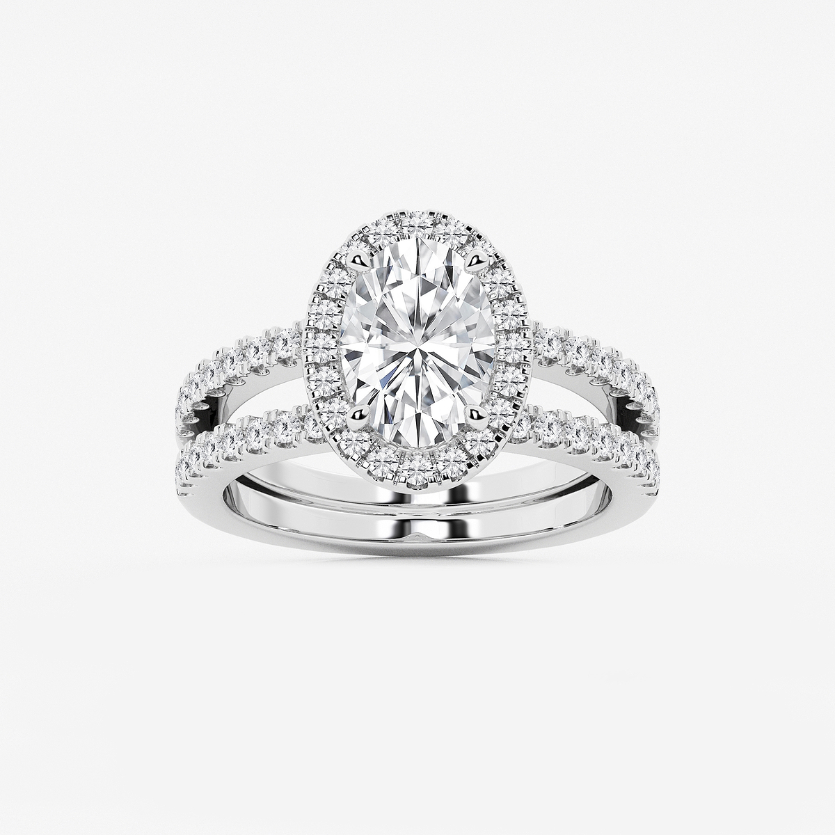 2 2/3 ctw Oval Lab Grown Diamond Double Shank Halo Engagement Ring
