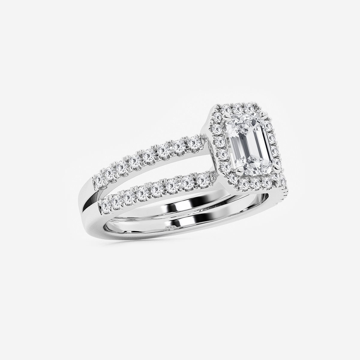 Additional Image 1 for  1 1/2 ctw Emerald Lab Grown Diamond Double Shank Halo Engagement Ring