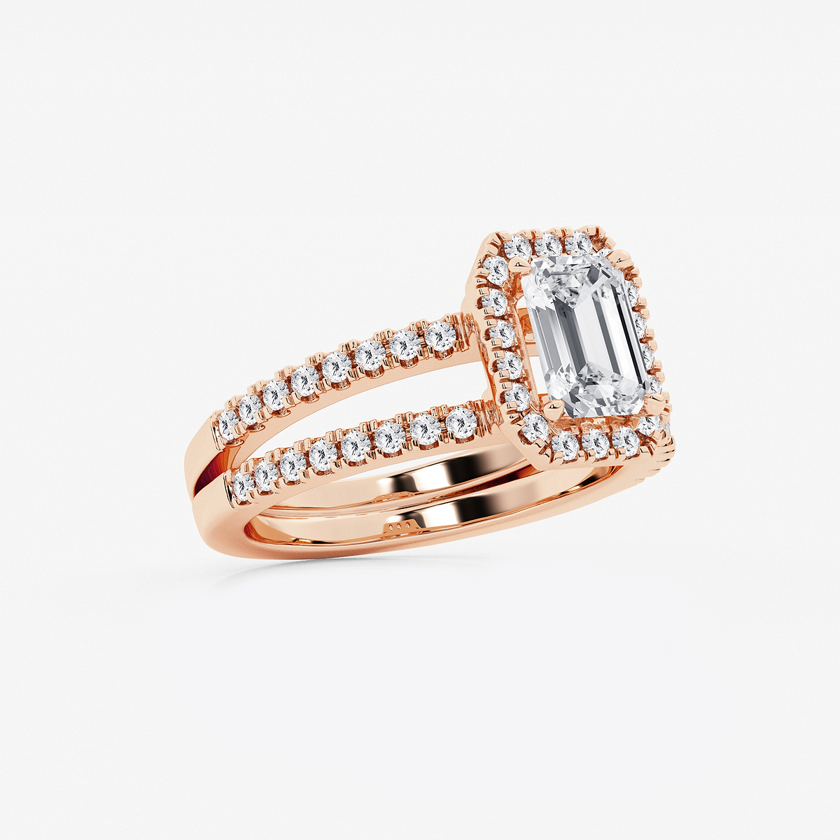 Additional Image 1 for  2 1/8 ctw Emerald Lab Grown Diamond Double Shank Halo Engagement Ring