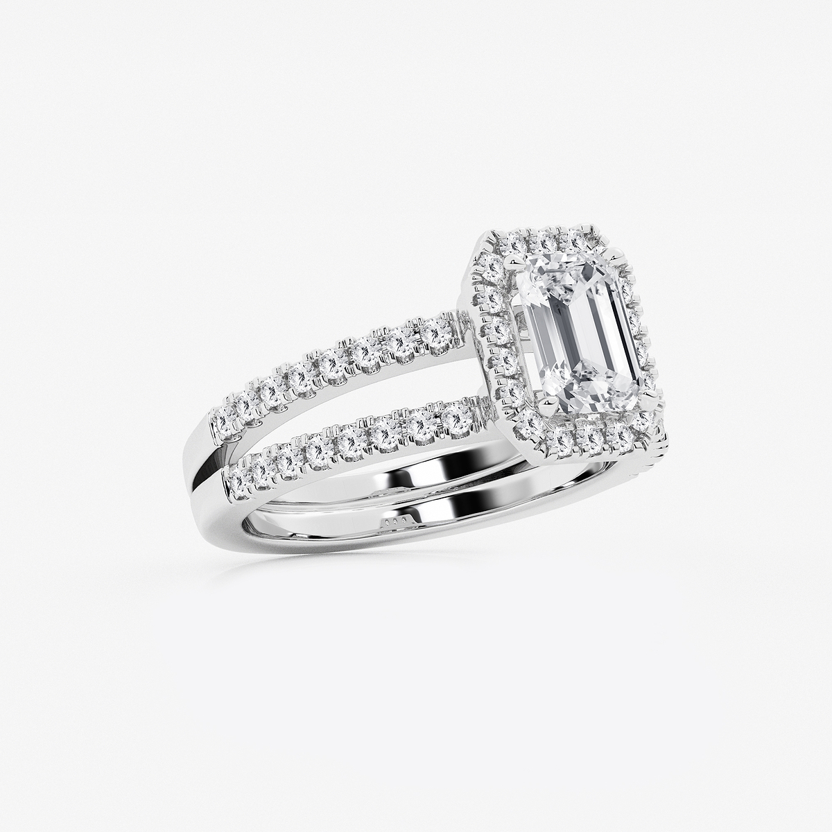 Additional Image 1 for  2 1/8 ctw Emerald Lab Grown Diamond Double Shank Halo Engagement Ring
