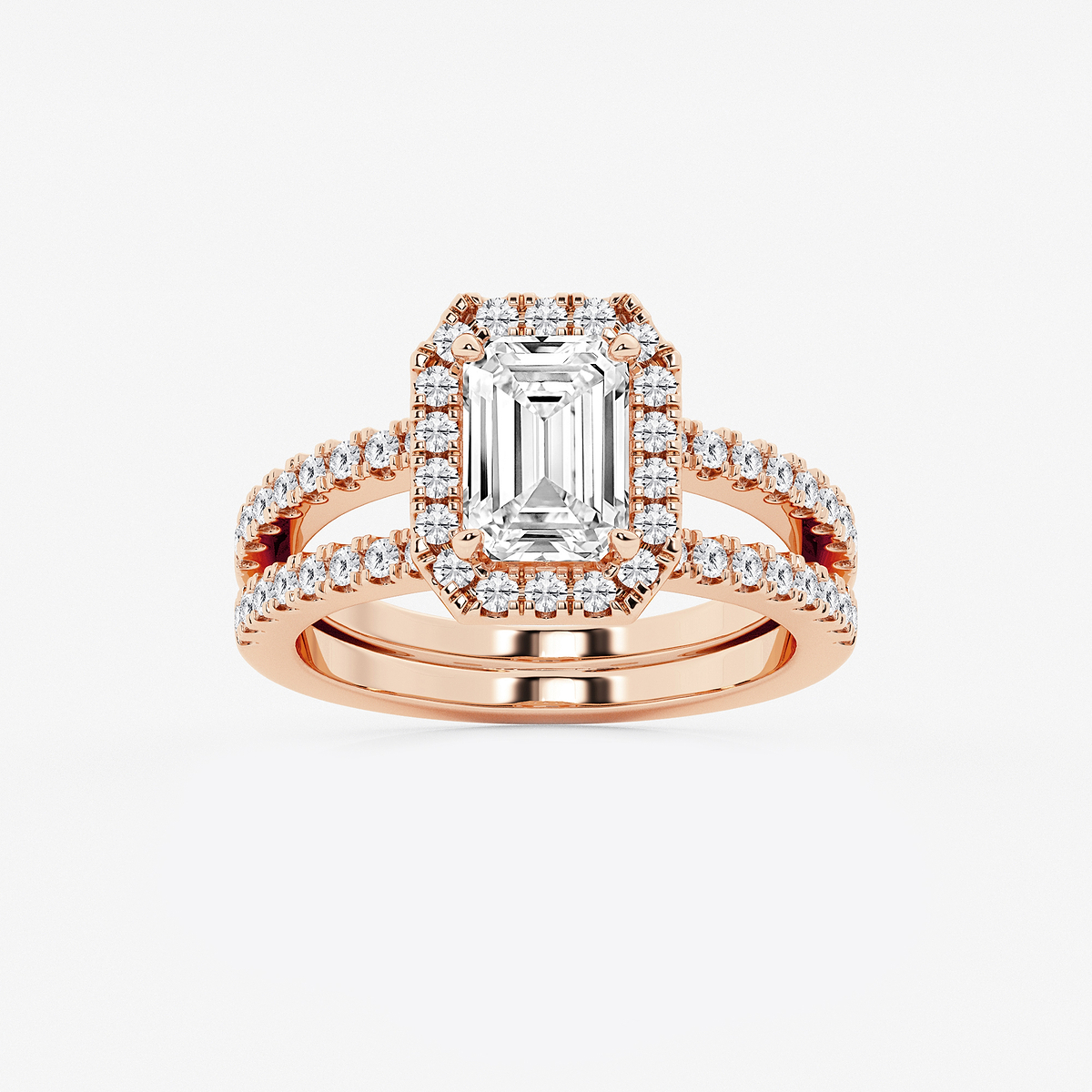 2 2/3 ctw Emerald Lab Grown Diamond Double Shank Halo Engagement Ring