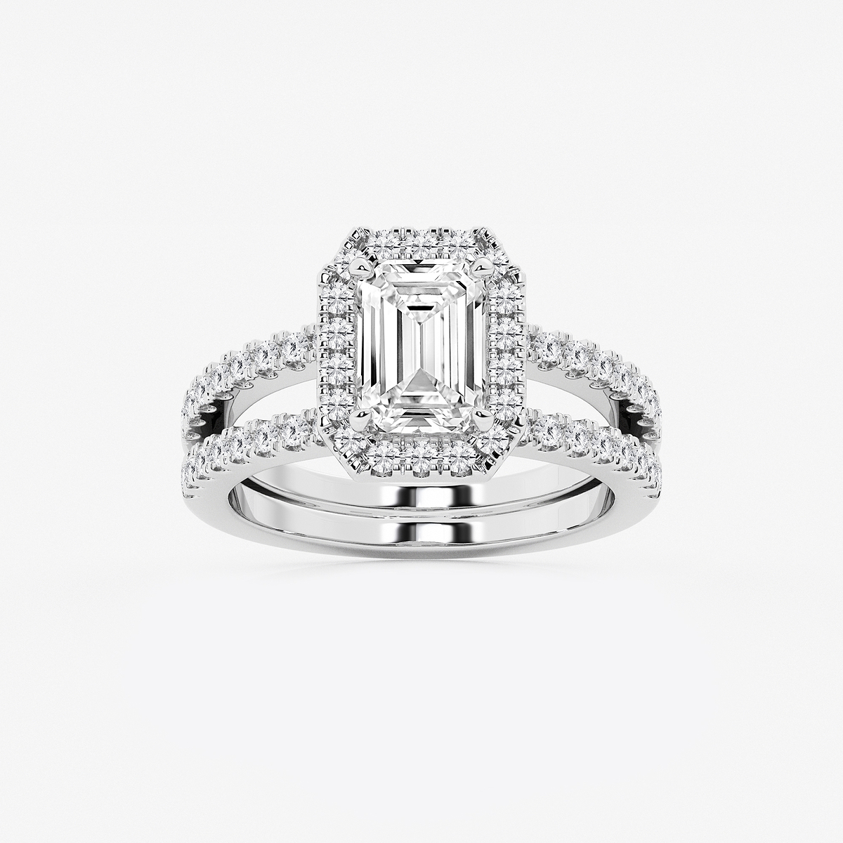 2 2/3 ctw Emerald Lab Grown Diamond Double Shank Halo Engagement Ring