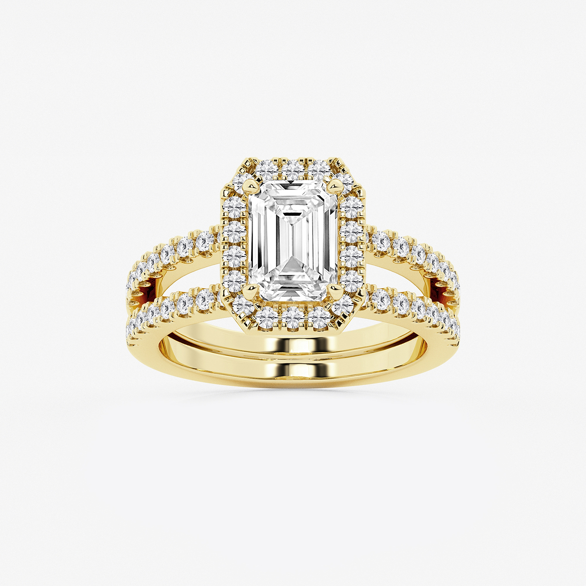2 2/3 ctw Emerald Lab Grown Diamond Double Shank Halo Engagement Ring