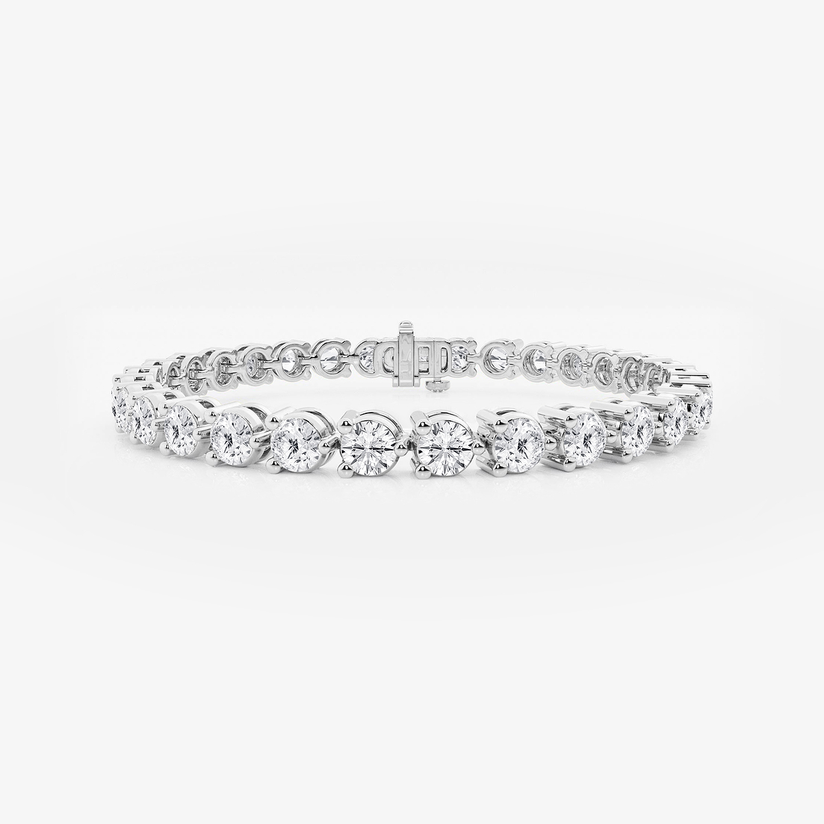 12 ctw Round Lab Grown Diamond Three Prong Tennis Bracelet - 8 Inches 14K White Gold, DE, VS1