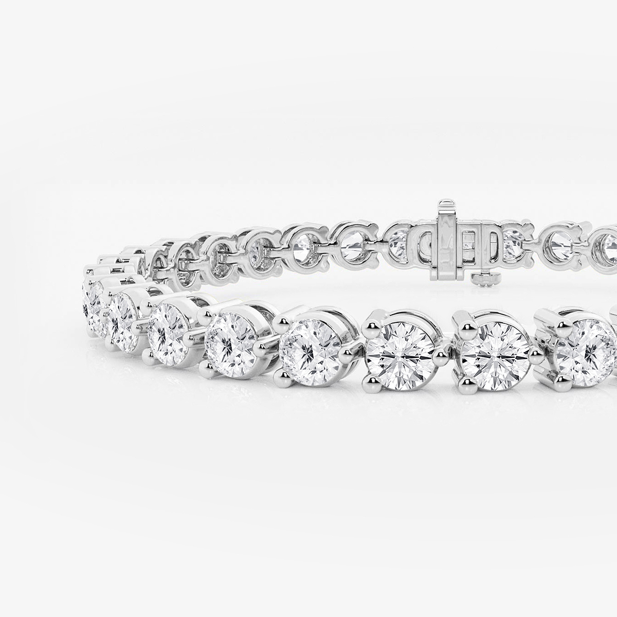 12 ctw Round Lab Grown Diamond Three Prong Tennis Bracelet - 8 Inches 14K White Gold, DE, VS1