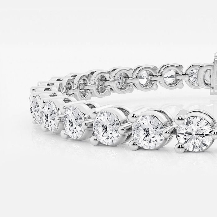 3 Prong Round Tennis - 12 ctw Round Lab Grown Diamond Three Prong Tennis Bracelet - 8 Inches