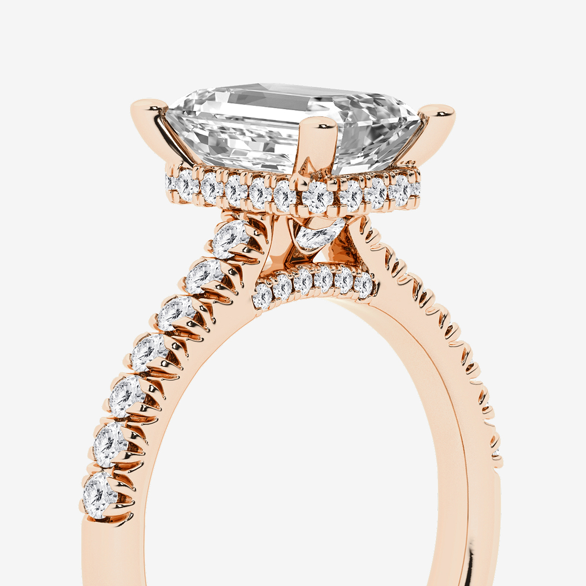Additional Image 2 for  3 ctw Emerald Lab Grown Diamond Hidden Halo Engagement Ring