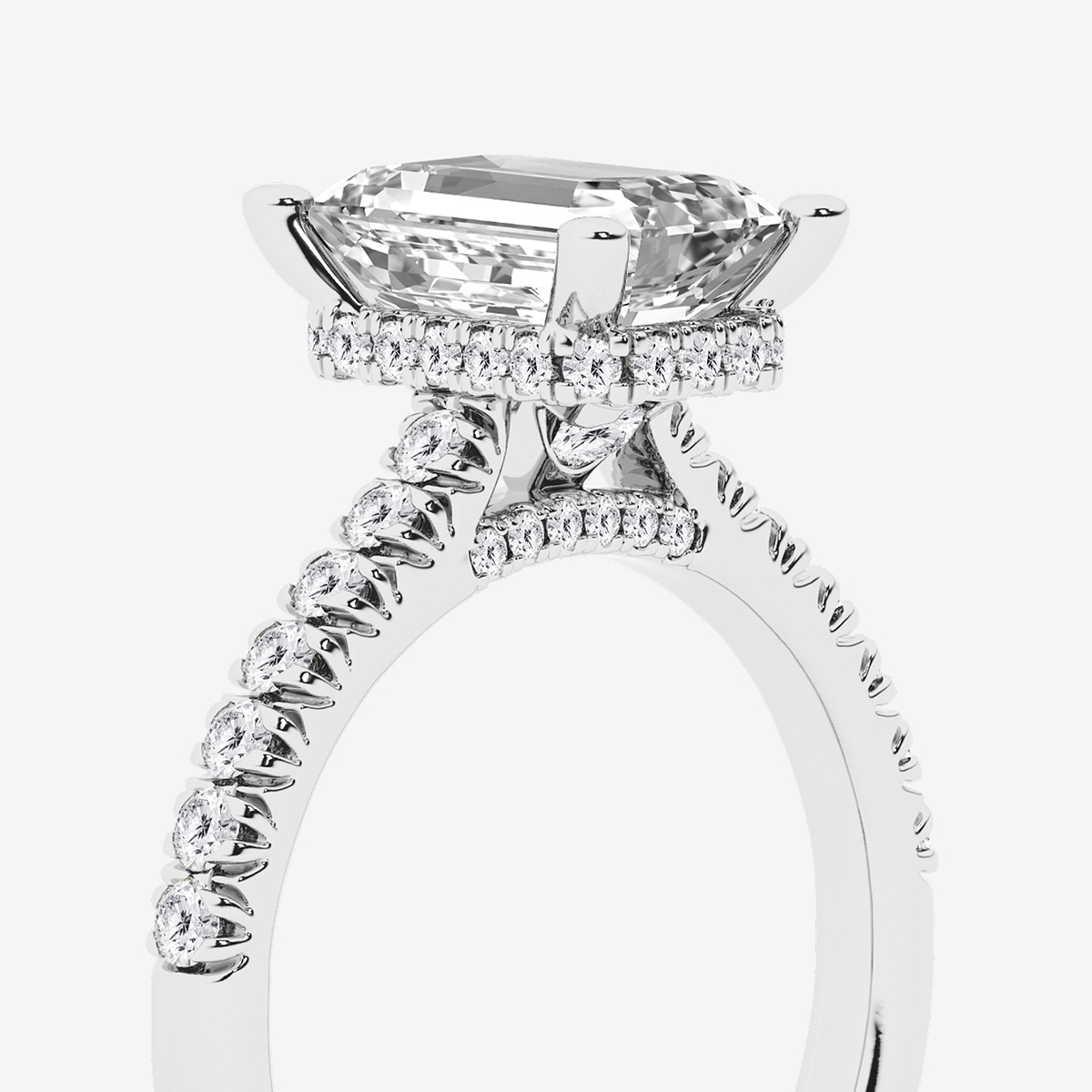 Additional Image 2 for  3 ctw Emerald Lab Grown Diamond Hidden Halo Engagement Ring