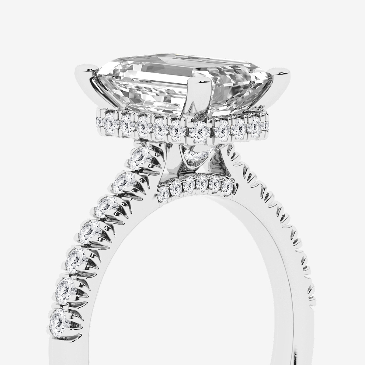 Additional Image 2 for  3 1/2 ctw Emerald Lab Grown Diamond Hidden Halo Engagement Ring