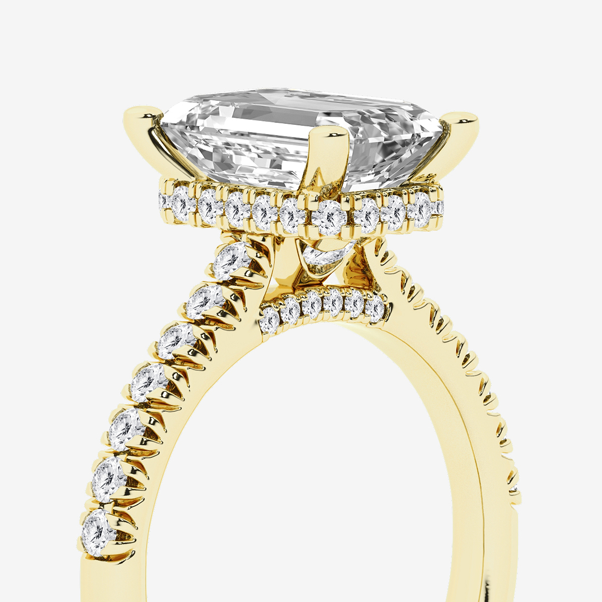 Additional Image 2 for  3 1/2 ctw Emerald Lab Grown Diamond Hidden Halo Engagement Ring