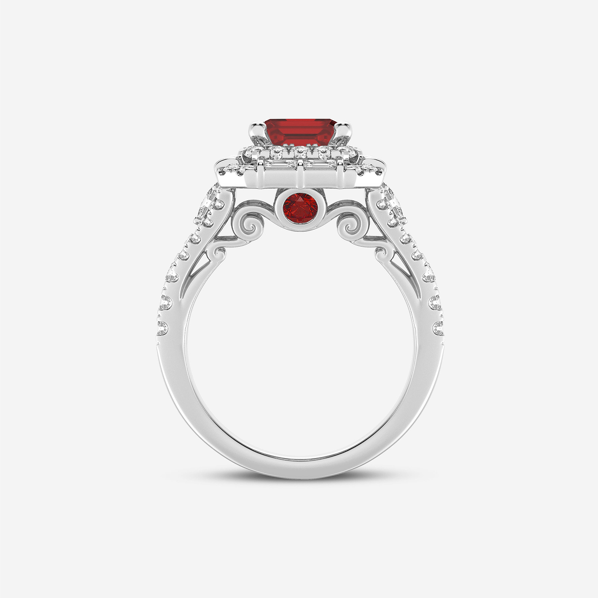 Additional Image 1 for  3 ctw Emerald Cut Ruby & Multi-Shape Side Stone Lab Grown Diamond Engagement Ring