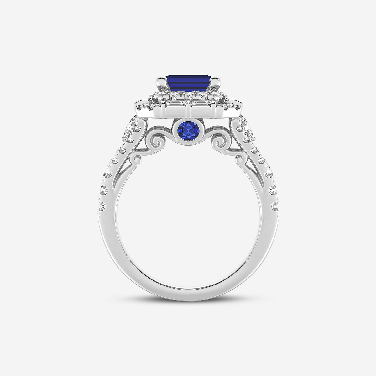 Additional Image 1 for  3 ctw Emerald Cut Sapphire & Multi-Shape Side Stone Lab Grown Diamond Engagement Ring