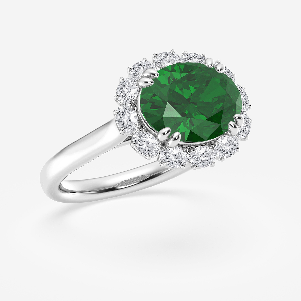 Additional Image 1 for  12X9 mm Oval Cut Emerald and 5/8 ctw Oval Lab Grown Diamond Engagement Ring