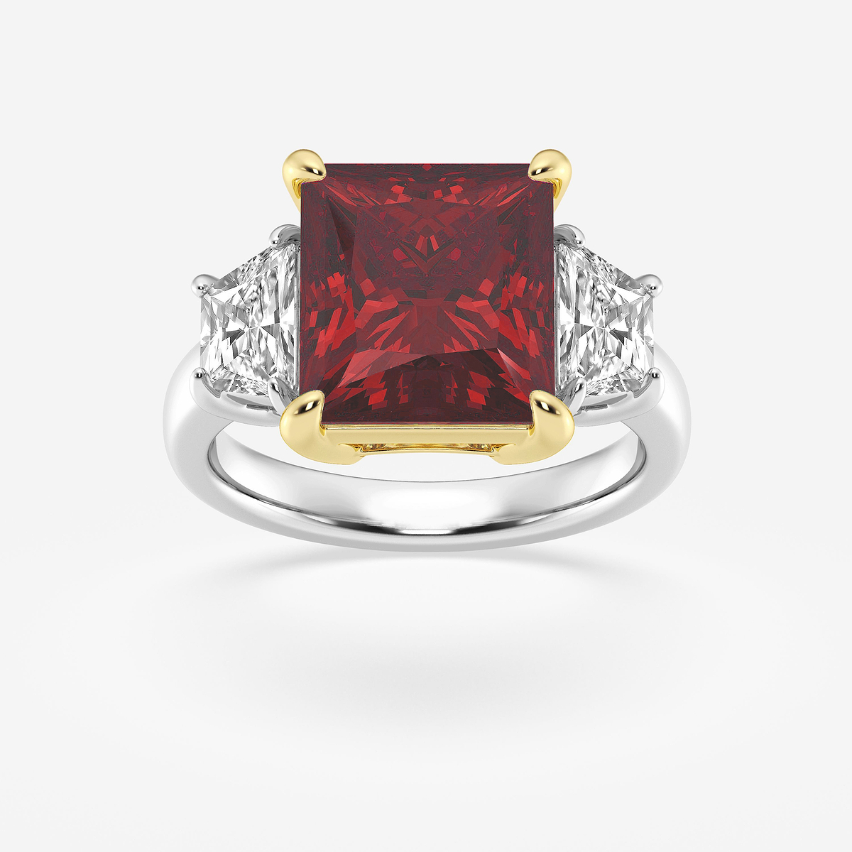 8 1/5 ctw Princess Cut Ruby & Half Moon Lab Grown Diamond Engagement Ring