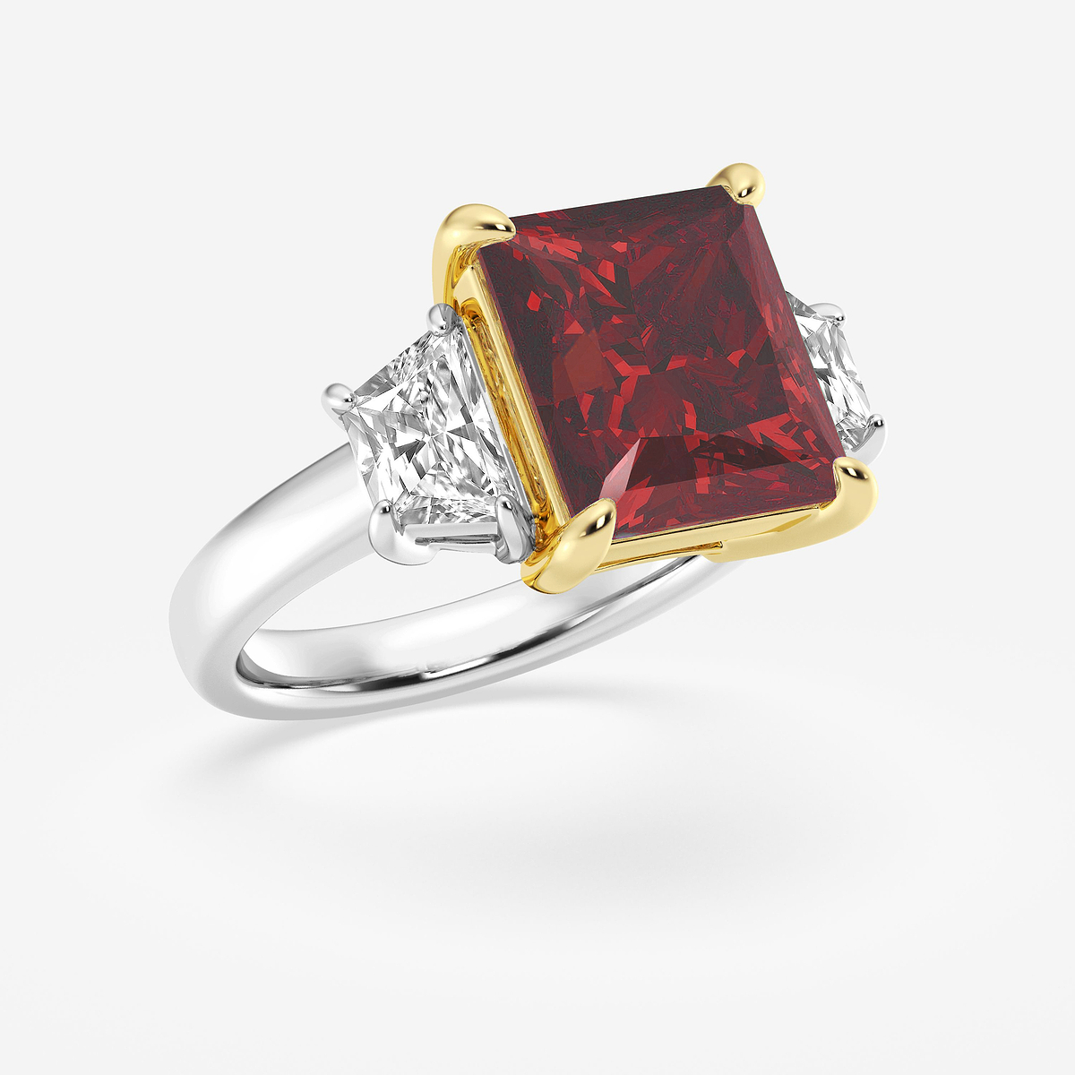 Additional Image 1 for  8 1/5 ctw Princess Cut Ruby & Half Moon Lab Grown Diamond Engagement Ring