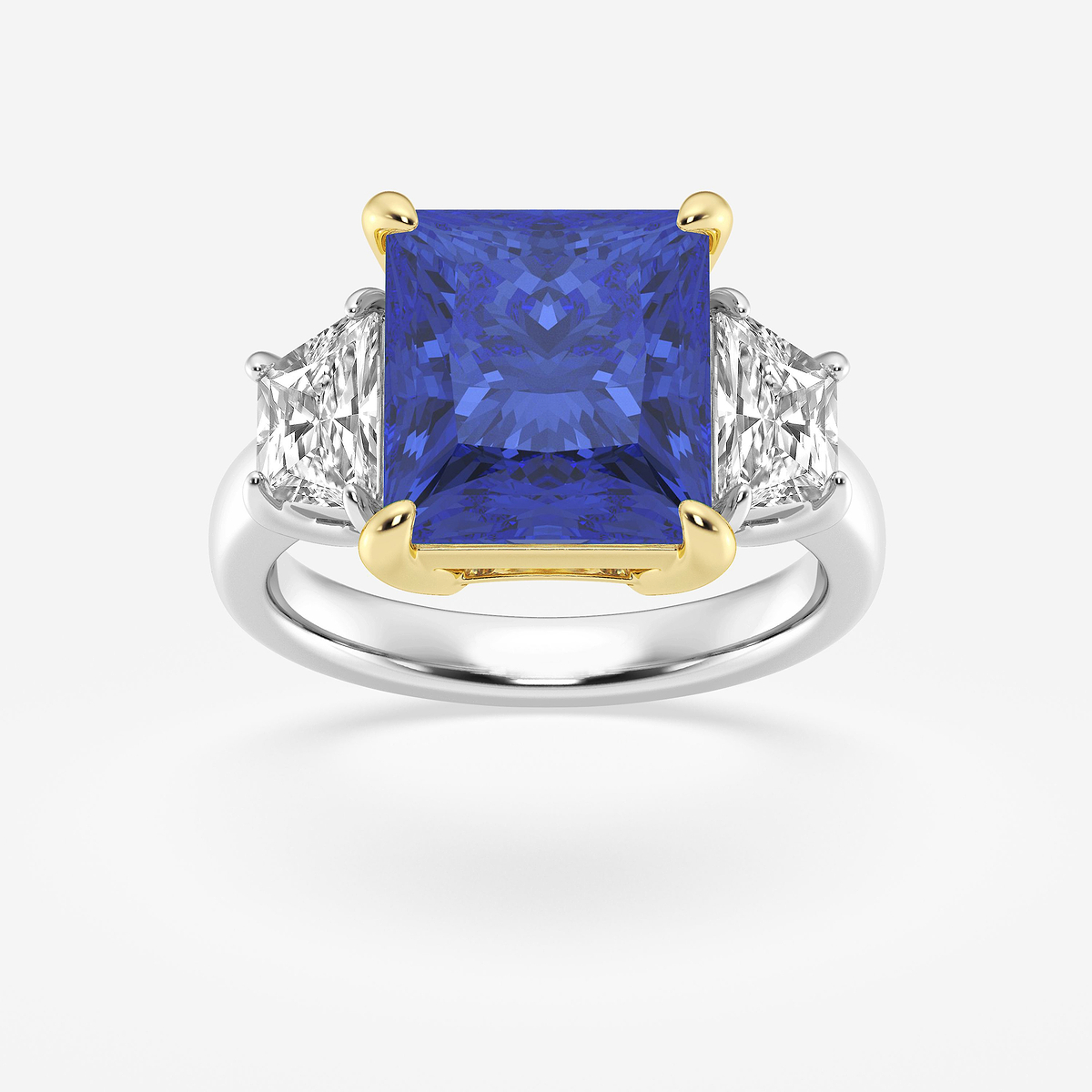 8 1/5 ctw Princess Cut Sapphire & Half Moon Lab Grown Diamond Engagement Ring