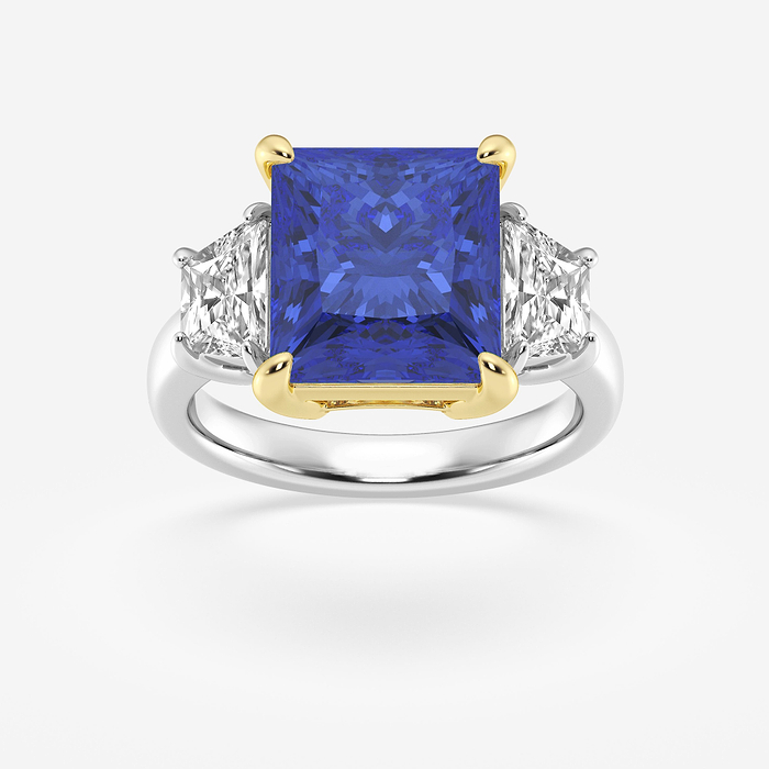 Moonflower - 11 mm Princess Cut Sapphire &amp; 1 1/5 ctw Half Moon Lab Grown Diamond Engagement Ring