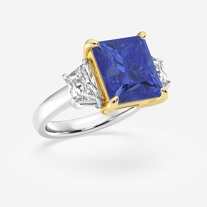 Moonflower - 11 mm Princess Cut Sapphire &amp; 1 1/5 ctw Half Moon Lab Grown Diamond Engagement Ring