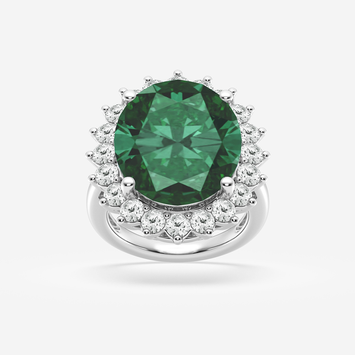 15 3/4 ctw Oval Cut Emerald and Round Lab Grown Diamond Engagement Ring