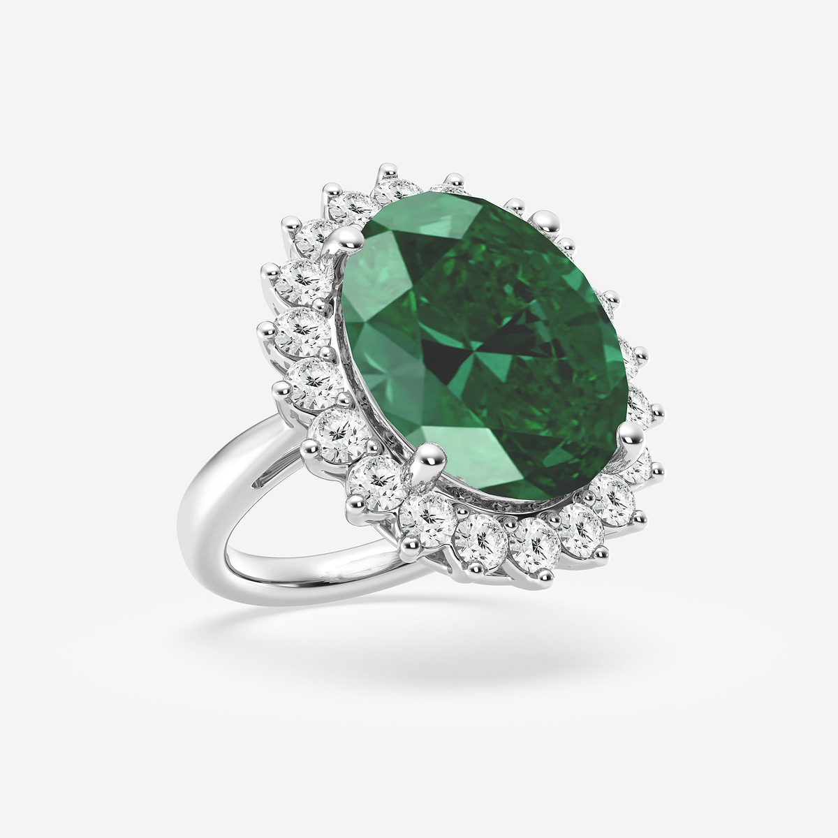 Additional Image 1 for  15 3/4 ctw Oval Cut Emerald and Round Lab Grown Diamond Engagement Ring