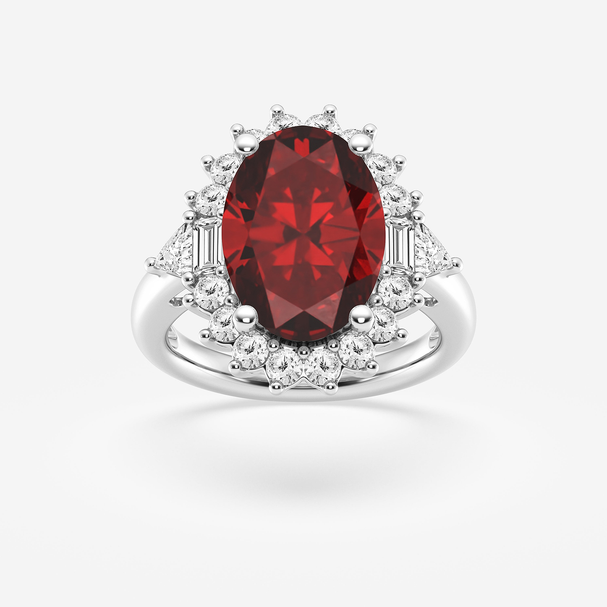 14x10 mm Oval Cut Ruby and 1 ctw Multi-Shape Lab Grown Diamond Engagement Ring
