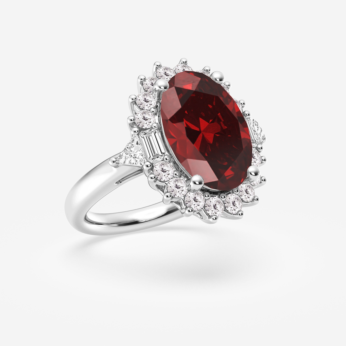 Additional Image 1 for  14x10 mm Oval Cut Ruby and 1 ctw Multi-Shape Lab Grown Diamond Engagement Ring