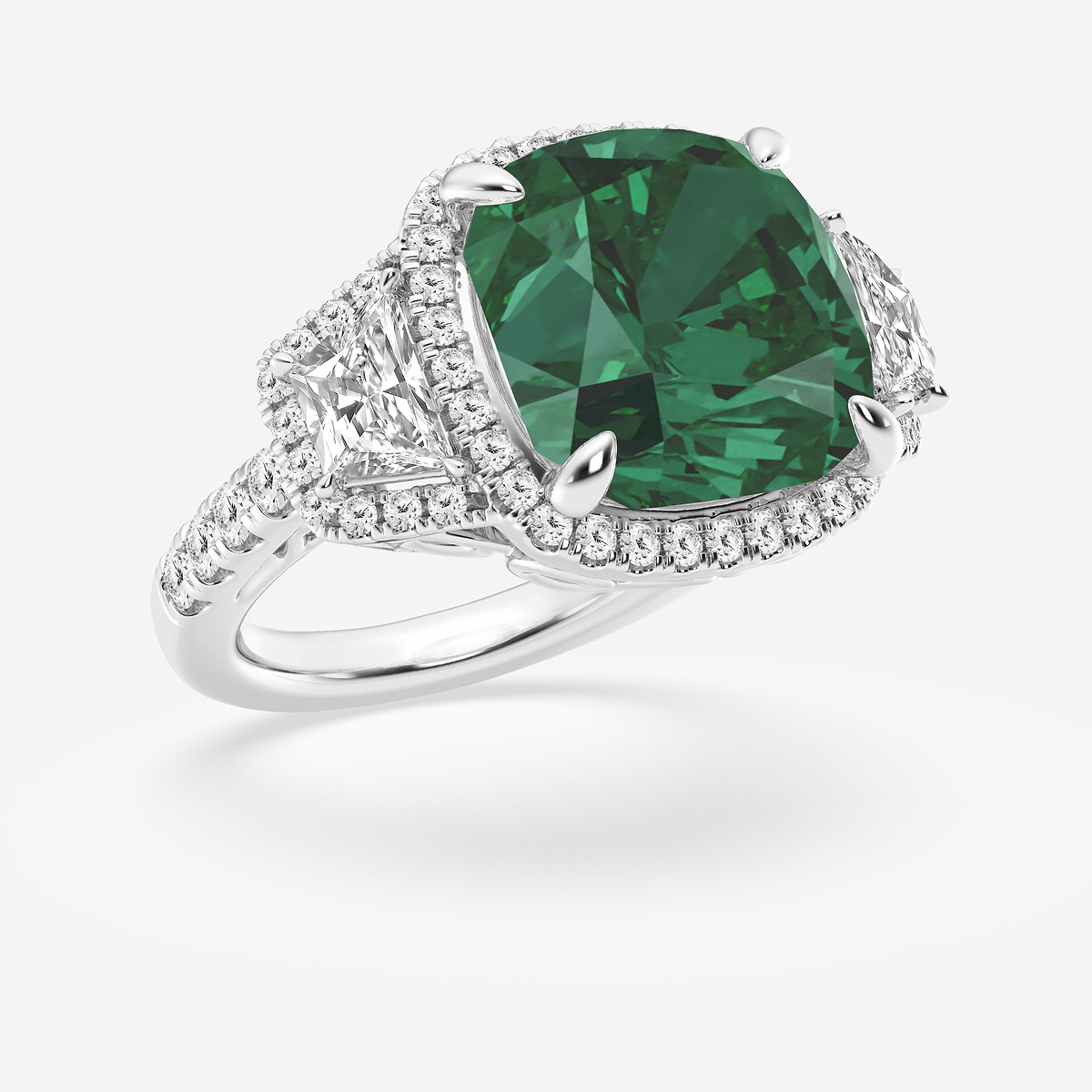 Additional Image 1 for  11 1/3 ctw Elongated Cushion Cut Emerald with Round & Trapezoid Lab Grown Diamond Engagement Ring