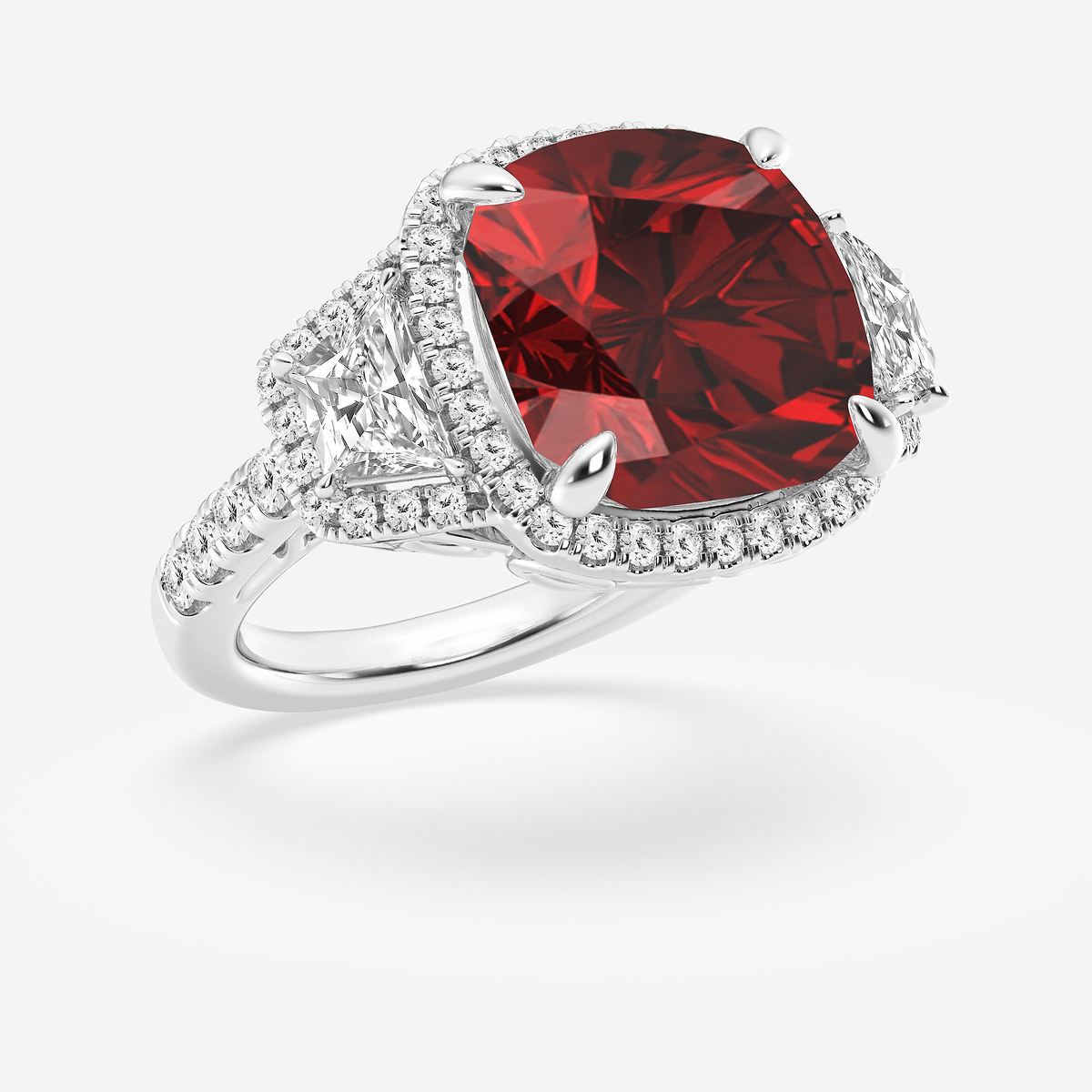 Additional Image 1 for  14x12 mm Elongated Cushion Cut Ruby with 1 1/3 ctw Round & Trapezoid Lab Grown Diamond Engagement Ring