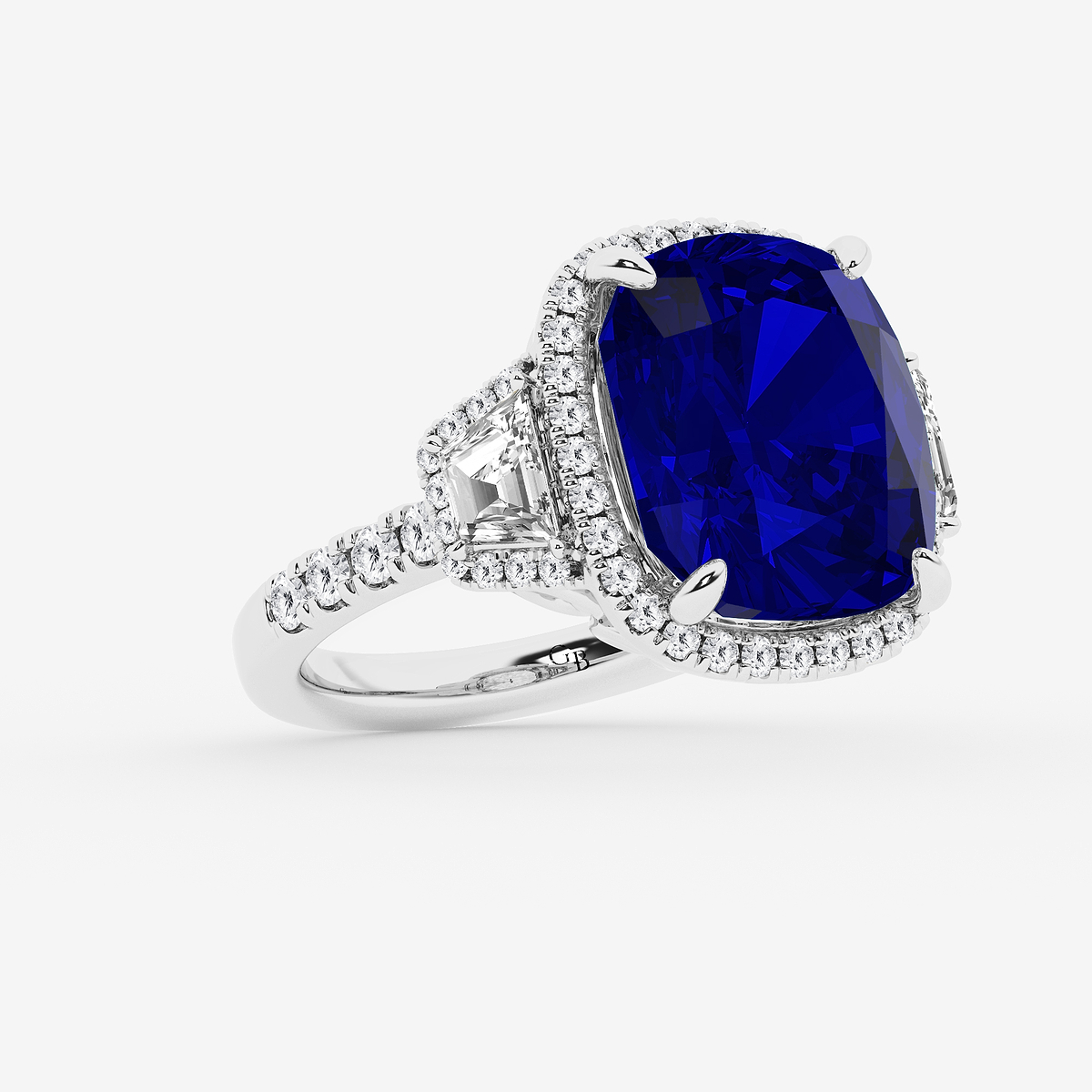 Additional Image 1 for  14x12 mm Elongated Cushion Cut Sapphire with 1 1/3 ctw Round & Trapezoid Lab Grown Diamond Engagement Ring