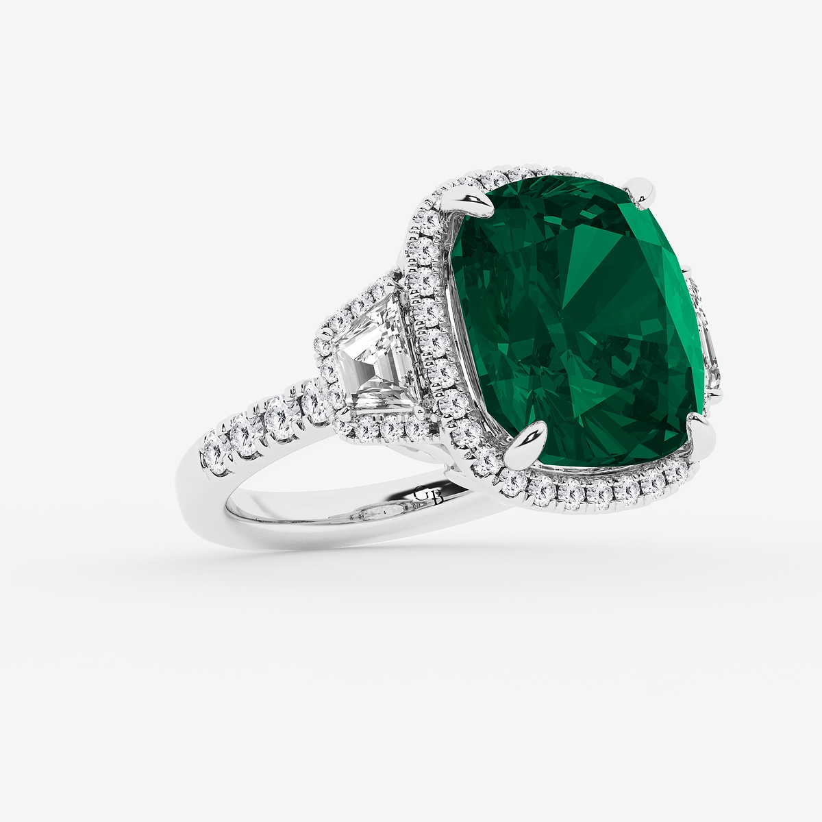 Additional Image 1 for  14x12 mm Elongated Cushion Cut Emerald with 1 1/3 ctw Round & Trapezoid Lab Grown Diamond Engagement Ring