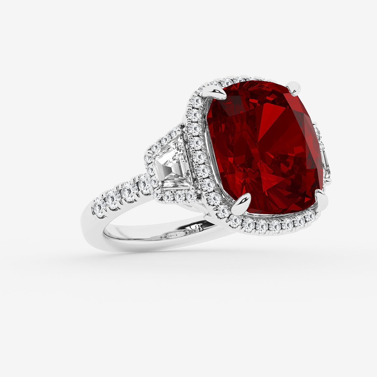 Additional Image 1 for  14x12 mm Elongated Cushion Cut Ruby with 1 1/3 ctw Round & Trapezoid Lab Grown Diamond Engagement Ring