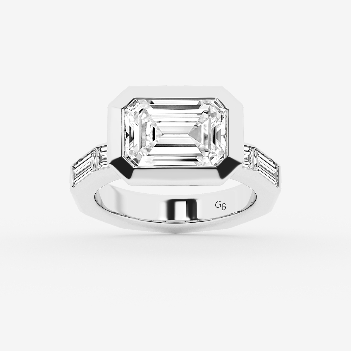 4 1/2 ctw Emerald Lab Grown Diamond Side Stone Engagement Ring