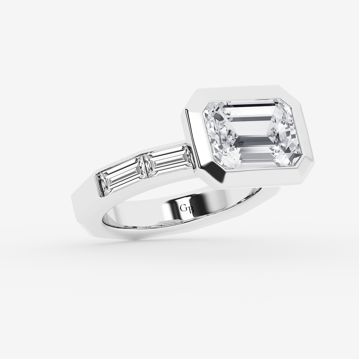 Additional Image 1 for  4 1/2 ctw Emerald Lab Grown Diamond Side Stone Engagement Ring