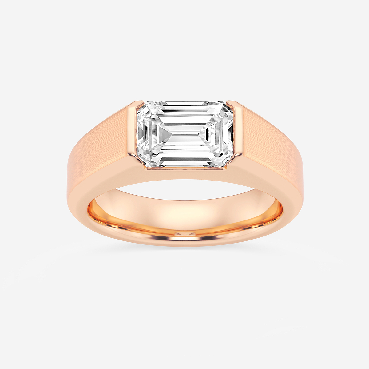3 ctw Emerald Lab Grown Diamond Half Bezel Men\'s Solitaire Brushed Finish Wedding Band