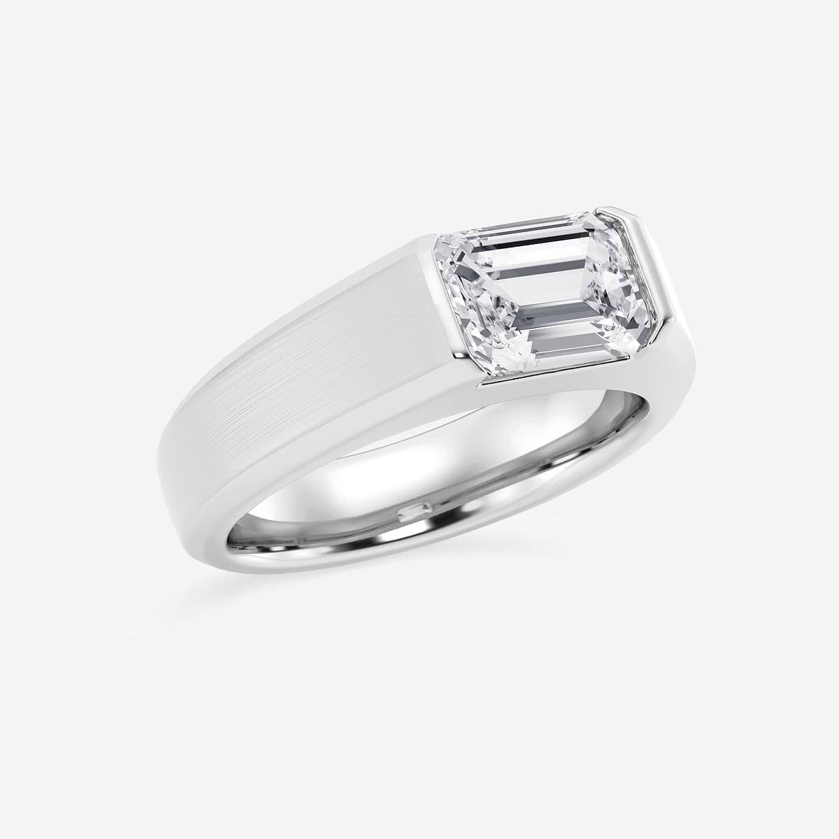 Additional Image 1 for  3 ctw Emerald Lab Grown Diamond Half Bezel Men's Solitaire Brushed Finish Wedding Band