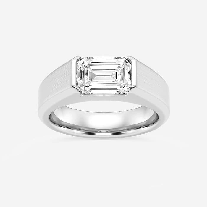 Emerald Half Bezel Men's Solitaire Brushed Finish Wedding Band