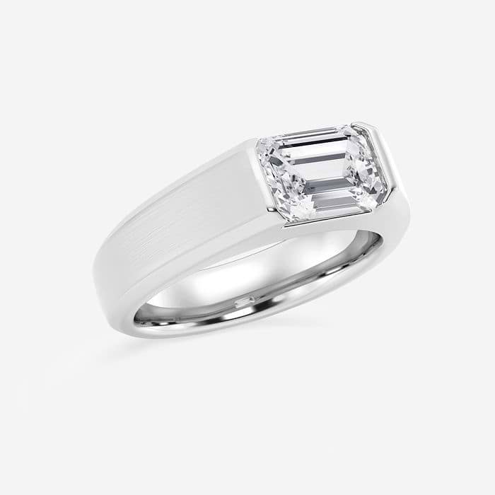 Emerald Half Bezel Men's Solitaire Brushed Finish Wedding Band