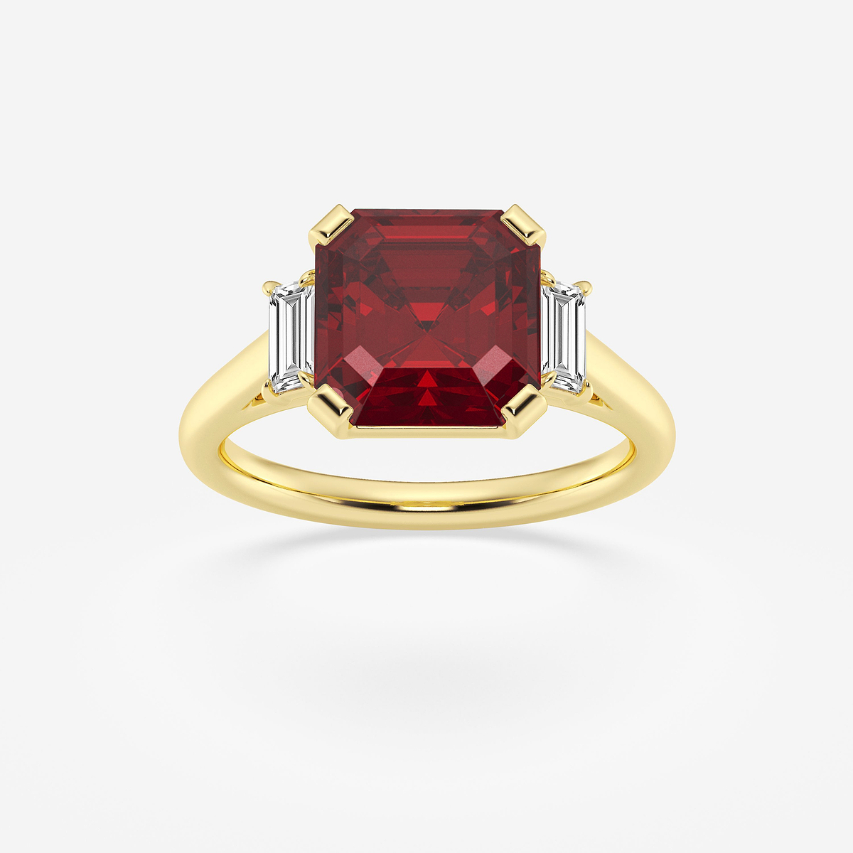 8 mm Asscher Cut Ruby and 1/4 ctw Baguette Lab Grown Diamond Engagement Ring