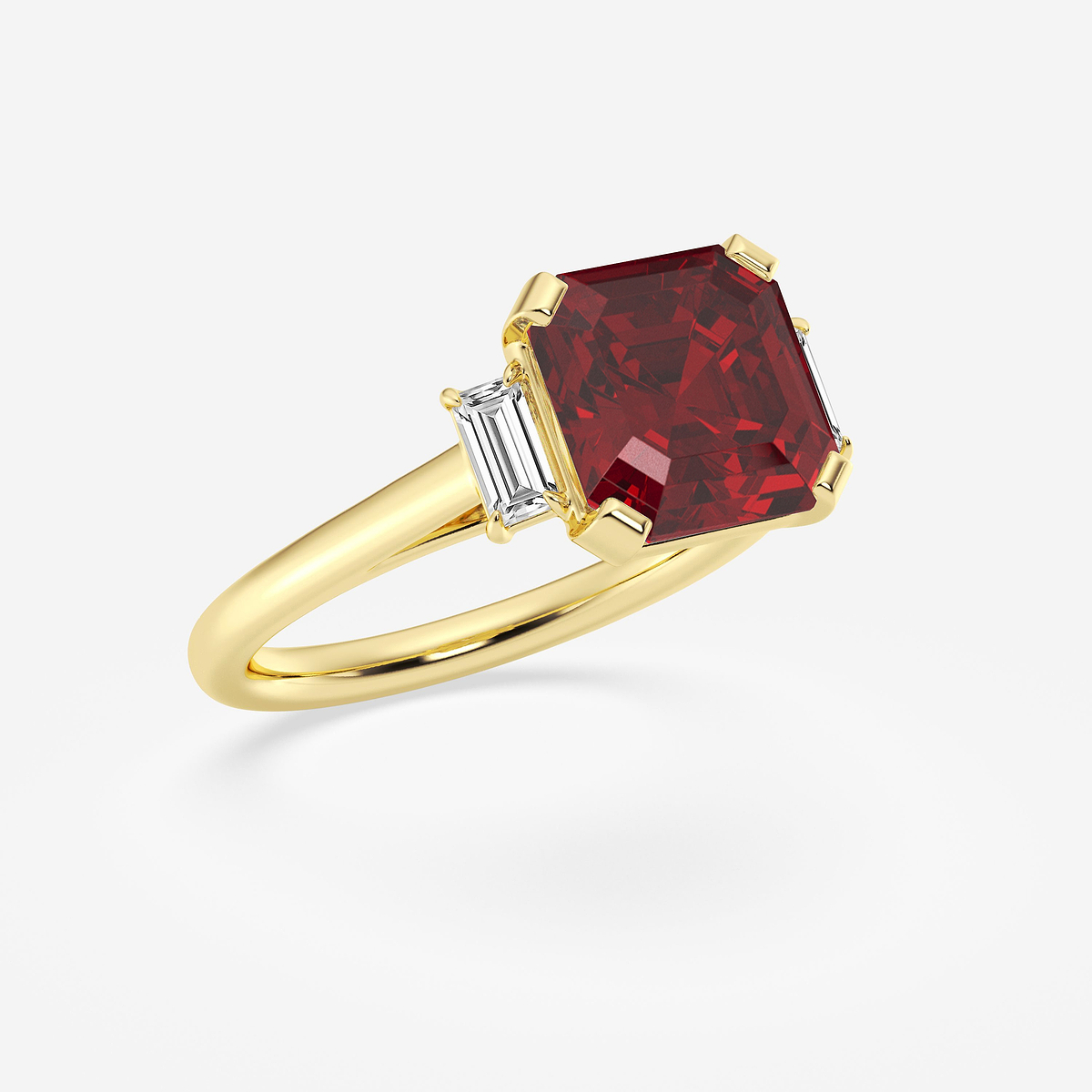 Additional Image 1 for  8 mm Asscher Cut Ruby and 1/4 ctw Baguette Lab Grown Diamond Engagement Ring