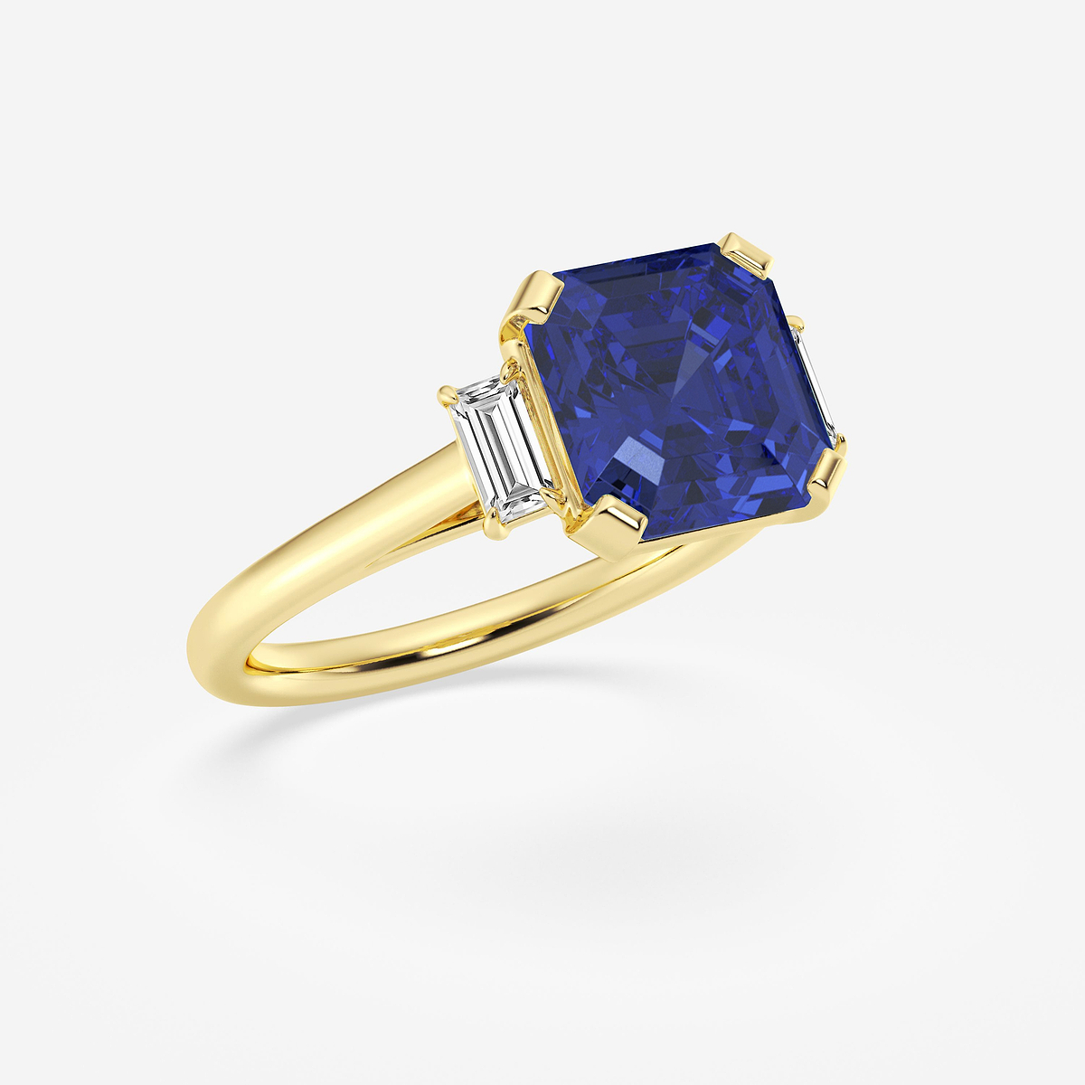 Additional Image 1 for  3 1/4 ctw Asscher Cut Sapphire and Baguette Lab Grown Diamond Engagement Ring