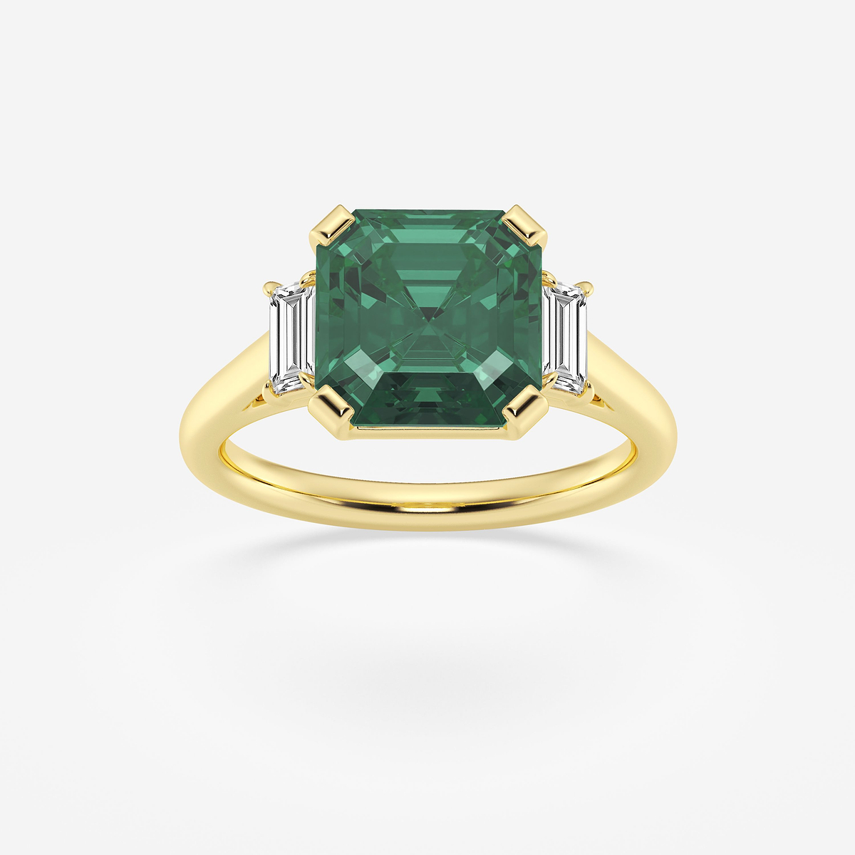 3 1/4 ctw Asscher Cut Emerald and Baguette Lab Grown Diamond Engagement Ring