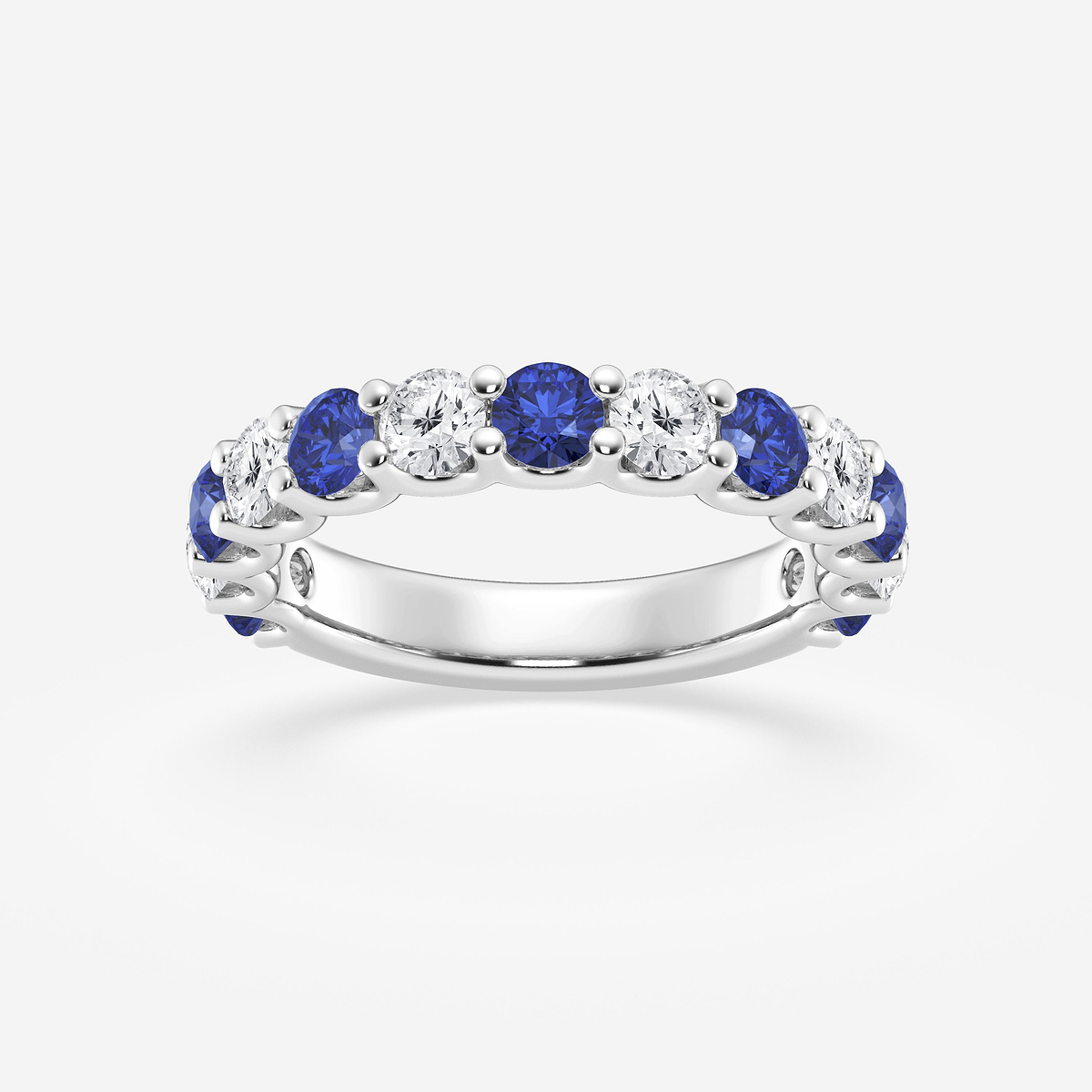 3.50mm Round Cut Created Sapphire and 7/8 ctw Round Lab Grown Diamond Wedding Band