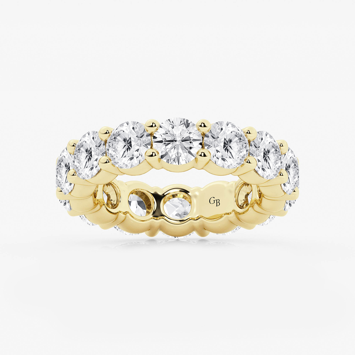 7 ctw Round Lab Grown Diamond Shared Prong Eternity Band - 5mm Width 14K Yellow Gold, DE, VS1