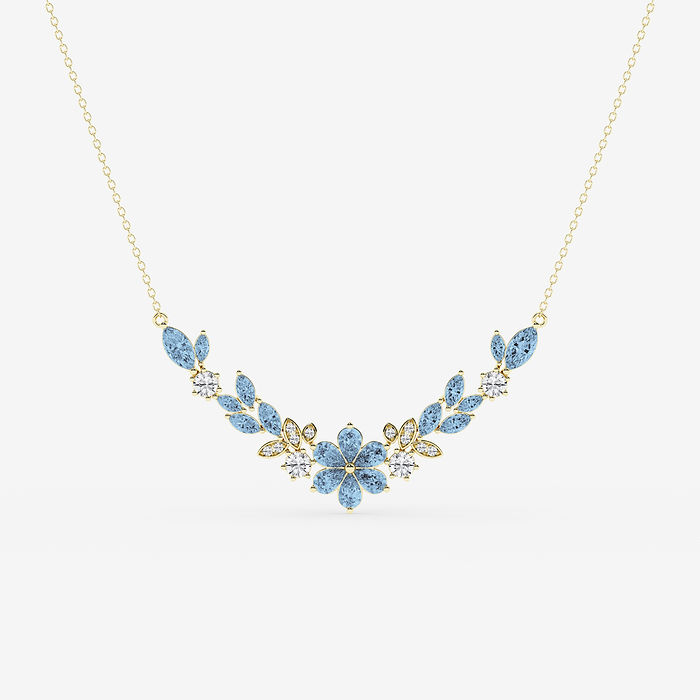 Design ID 12956 -  GB Custom Pear and Marquise Cut Created Aquamarine and 7/8 ctw Round Lab Grown Diamond Fashion Necklace
