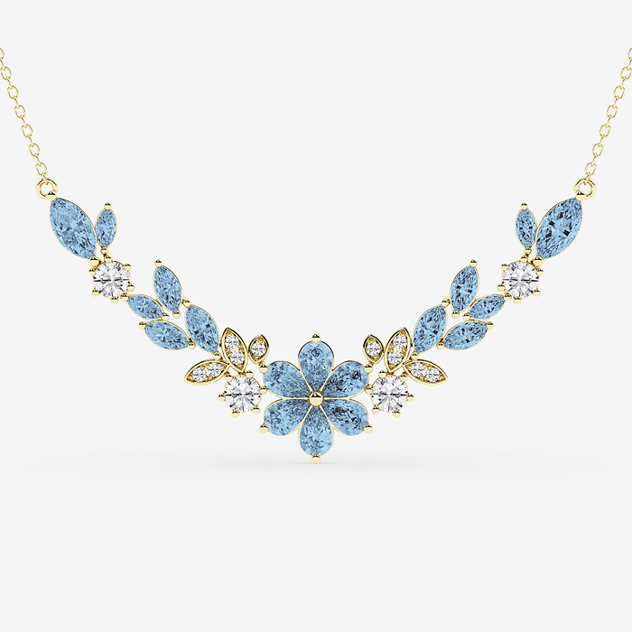 Design ID 12956 -  GB Custom Pear and Marquise Cut Created Aquamarine and 7/8 ctw Round Lab Grown Diamond Fashion Necklace