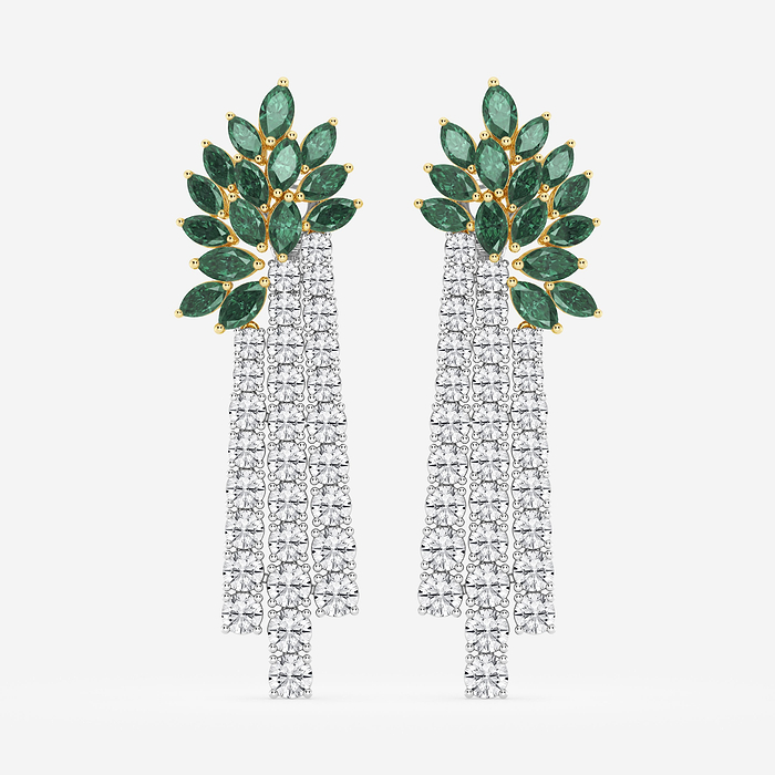 Design ID 3850 - Truly Custom 10 1/2 ctw Round Lab Grown Diamond with Marquise Cut Created Emerald Earrings