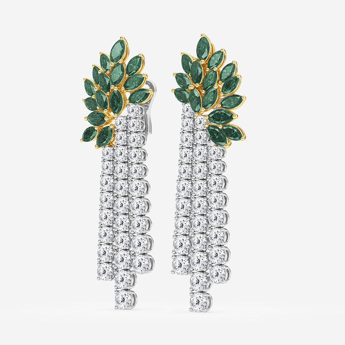 Design ID 3850 - Truly Custom 10 1/2 ctw Round Lab Grown Diamond with Marquise Cut Created Emerald Earrings