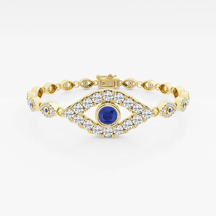 Design ID 5013 - Truly Custom 5.60mm Round Created Sapphire and 3 ctw Round Lab Grown Diamond Statement Bracelet