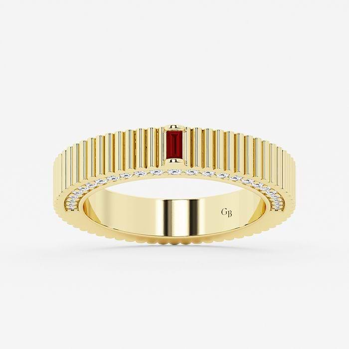 Design ID 6646 - Truly Custom 3.30x1.65mm Baguette Shape Created Ruby and 1/4 ctw Round Lab Grown Diamond Fashion Band