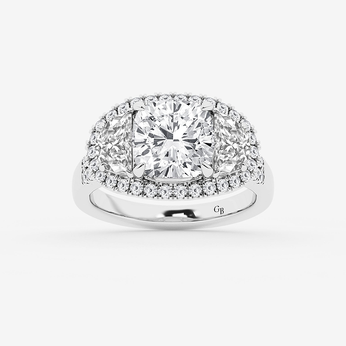 Design ID 9724 - Truly Custom 3 7/8 ctw Cushion Lab Grown Diamond Side Stone Engagement Ring